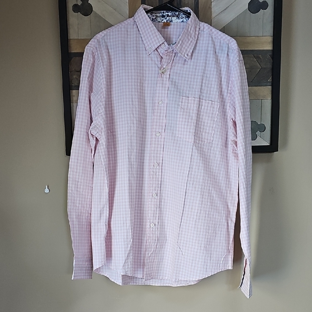 Tailor Vintage Airotec Flamingo Gingham Light Pink Checkered Button Down Shirt